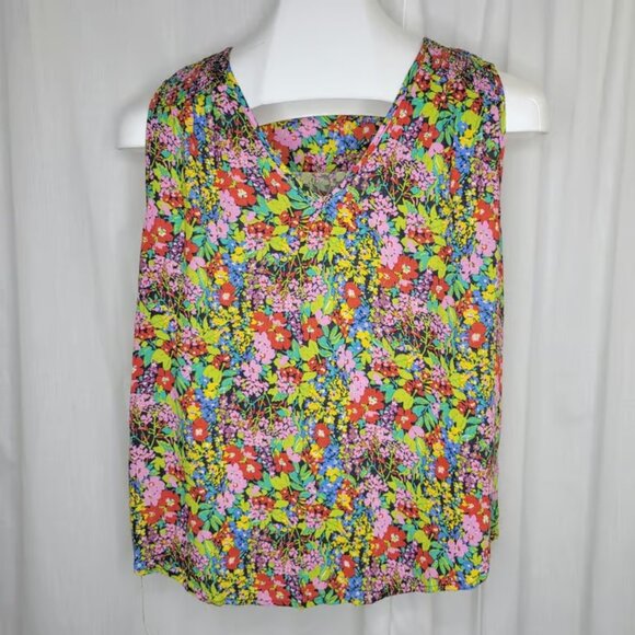 Rose & Rhyme Vibrant Floral Print w/ Rouching at Shoulders, L - Picture 1 of 7